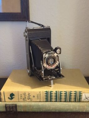 Vintage 1930s Kodak Folding Bellows Camera in Black and Chrome